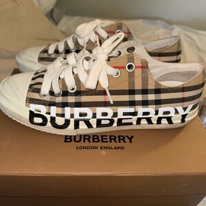Burberry Beige and Black Plaid Canvas Sneakers
